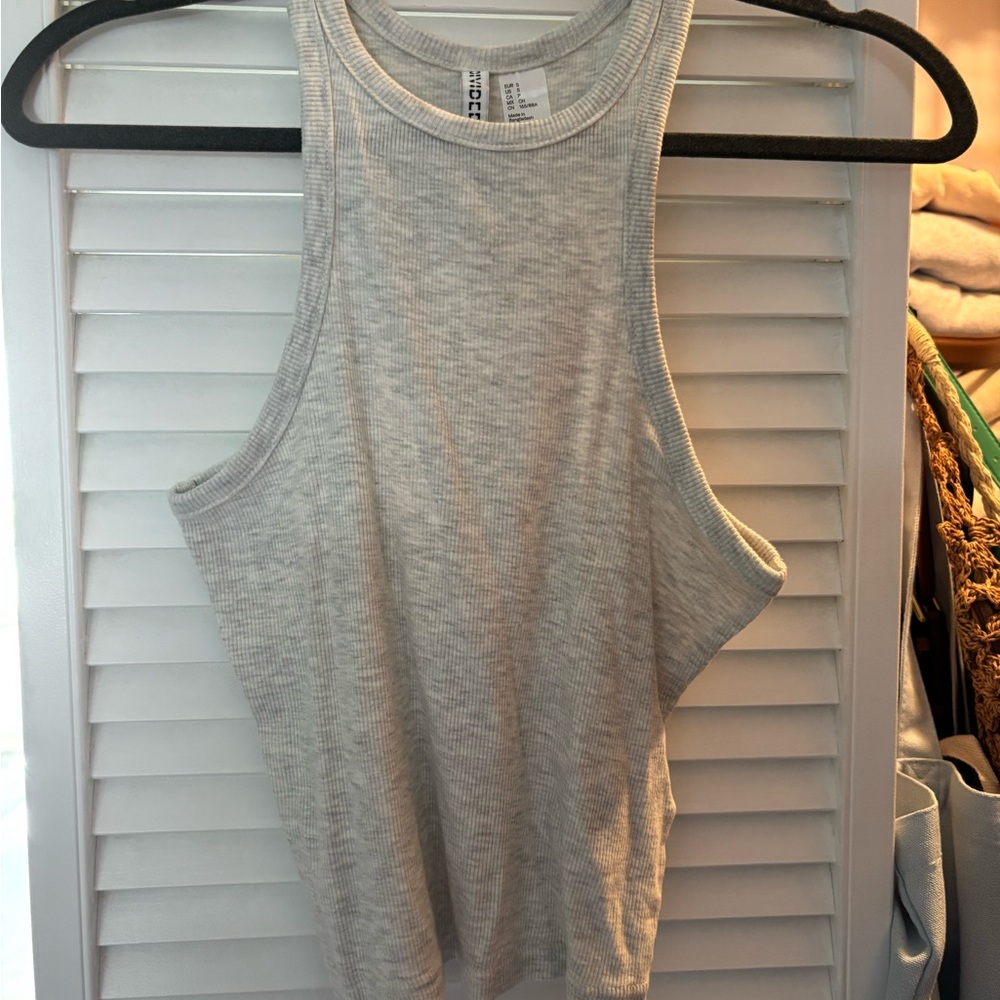 Gray Ribbed Tank Top